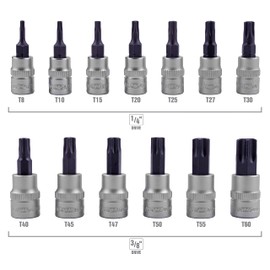 OEMTOOLS 23904 13 Piece Magnetic Star Bit Socket Set, Star Socket Set, 1/4" and 3/8" Drive Bits, Magnetic Bit Sizes Range from T8 - T60