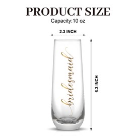 LADY&HOME Bridesmaid Stemless Champagne Flutes, 10oz Bride Wine Glasses for Bachelorette Party Weddings(Bridesmaid)