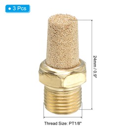 PATIKIL 1/8" PT Brass Pneumatic Muffler, 3 Pcs Protruding Sintered Exhaust Air Compressor Muffler Filters Solenoid Valve Fitting for Valves Cylinders Oil Tanks Air Tools, Golden