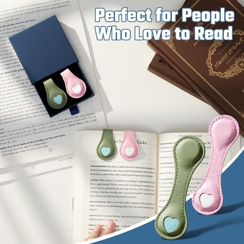 2Pcs Magnetic Leather Bookmarks with Gift Box, Magnetic Pen Holder