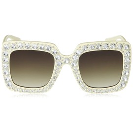 Circus NY by Sam Edelman Women's Cc439 Bling Oversized Square Sunglasses with Uv400 Protection-Trendy Gifts for Her, 51mm, White, 51 mm