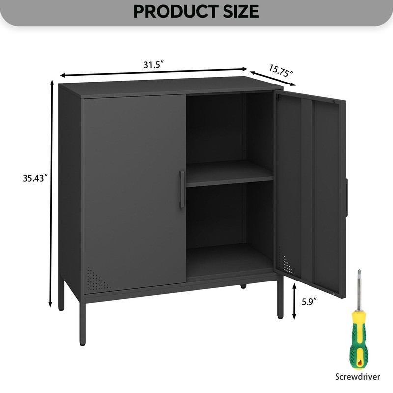 Steehoom Metal Storage Cabinet with Adjustable Shelves, Steel Buffet Sideboard