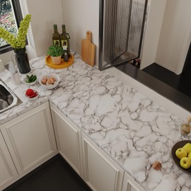 JSEVEM 16"×394" Grey White Marble Wallpaper Peel and Stick Waterproof Gray Marble Contact Paper Vinyl Glossy Granite Adhesive Tile Sticker for Kitchen Table Cabinet Countertops Bedroom Bathroom Walls