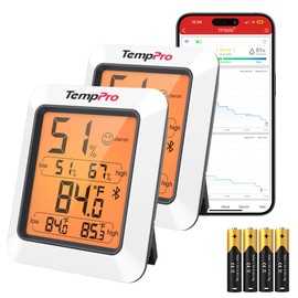TempPro Hygrometer Thermometer for House, Bluetooth Room Indoor Greenhouse Thermometer Monitor Up to 260FT, Backlit Humidity Meter Temperature Sensor with 2-Year Data Export,2 PS(Previously ThermoPro)