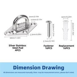 GLARKS 36pcs M5 Stainless Steel Pad Eye Plate Hook Kit, Diamond Eye Plate U Hooks Heavy Duty Ceiling Hooks and Carabiner Clips Snap Hook for Ceiling and Mounting Hanging Hardware