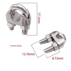 Wire Rope Clamp Pack of 10 2 mm Bow Clamps Galvanised Steel Rope Clamp Bow Shape for Steel Cable, Rope, Wire, Bow Rope Clamp, Bow Shape Clamp, Wire Rope Clips