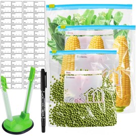 HBSTK 65PCS Reusable BPA-Free Freezer Bags with Expandable Bottom - Slider Ziplock Food Storage Set (4.5L, 2.25L, 1L - Large/Medium/Small) - Zip Seal Bags for Fruits, Vegetables,Grains