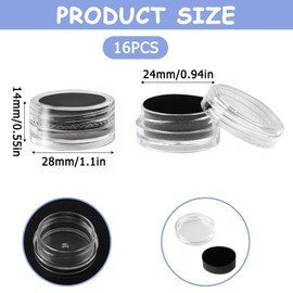 Maxqzin 16Pcs Mini Round Stone Box Black Gemstone Display Box Small Loose Diamond Gemstone Display Case Plastic Containers Holder with Clear Top Lids and Sponge Charm Display