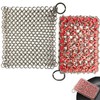 2PCS Cast Iron Scrubber, Stainless Steel Silicone Core Skillet Chainmail Scrubber Brush for Cleaning Pans, Cookware, Cups