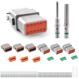 JRready ST6117 DT 12 Pin Connectors Gray Waterproof Electrical Wire Connector Plug Receptacle with Solid Contact and Seal Plug, 3 Sets