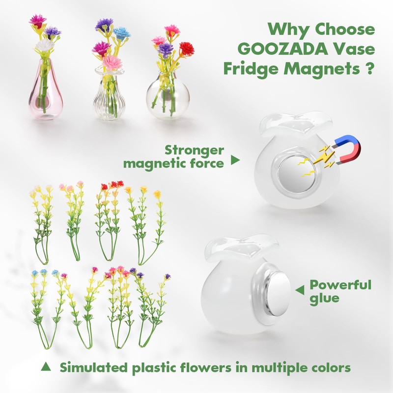 GOOZADA 6 Pack Mini Vase Glass Magnets, Cute Magnetic Fridge