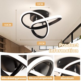 EIDISUNY LED Ceiling Light Interweave Modern Creative White Black Ceiling Lamp for Hallway Office Unusual Lamps Bedroom Kitchen Living Room LED Ceiling Light Warm White 22W 25cm (Black)