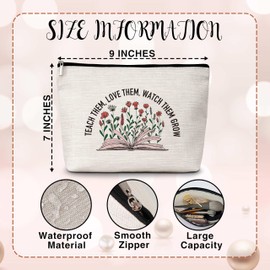 Teacher Thank You Gift Cosmetic Bag, Teach Them Love Them Watch Them Grow Makeup Bag, Teacher Appreciation Gifts for Women, Vintage Teacher Pencil Pouch Birthday Gifts for Best Teacher -35