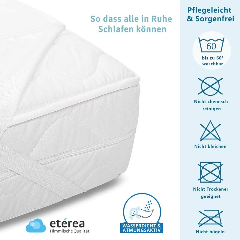 etérea Agnes Waterproof Terry Mattress Topper, 180x200 cm