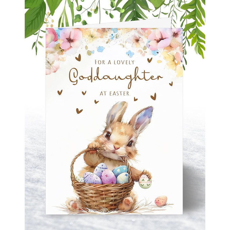 Goddaughter Easter Card - Bunny with Easter Eggs Design -
