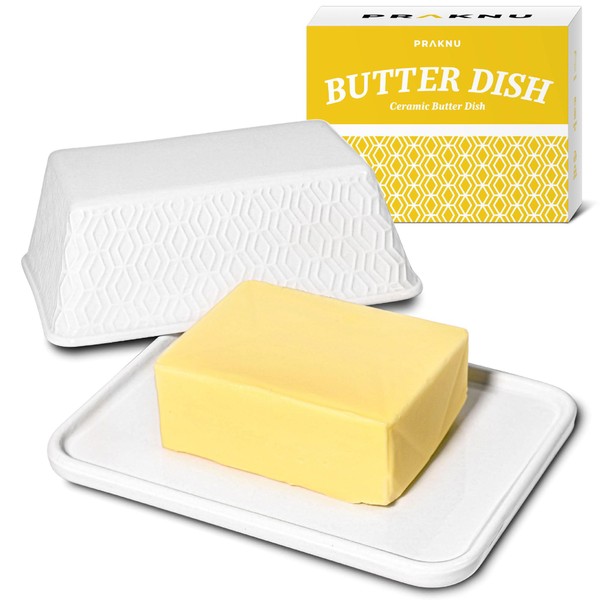 Ceramic Butter Dish White for All Standard Butter (250 g) - Keeps Butter Fresh Longer - Dishwasher Safe