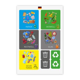 younikat 9 rubbish bin stickers for waste separation, waste recycling, sticker set, square, you0028