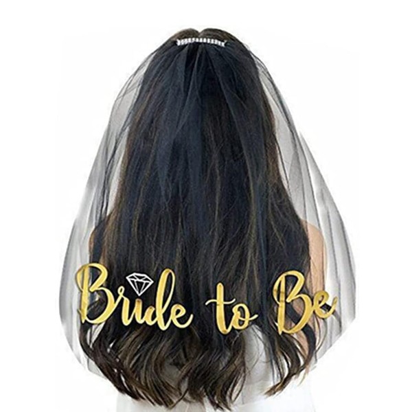 Gold Print Bride to be Veil Black Bride to be