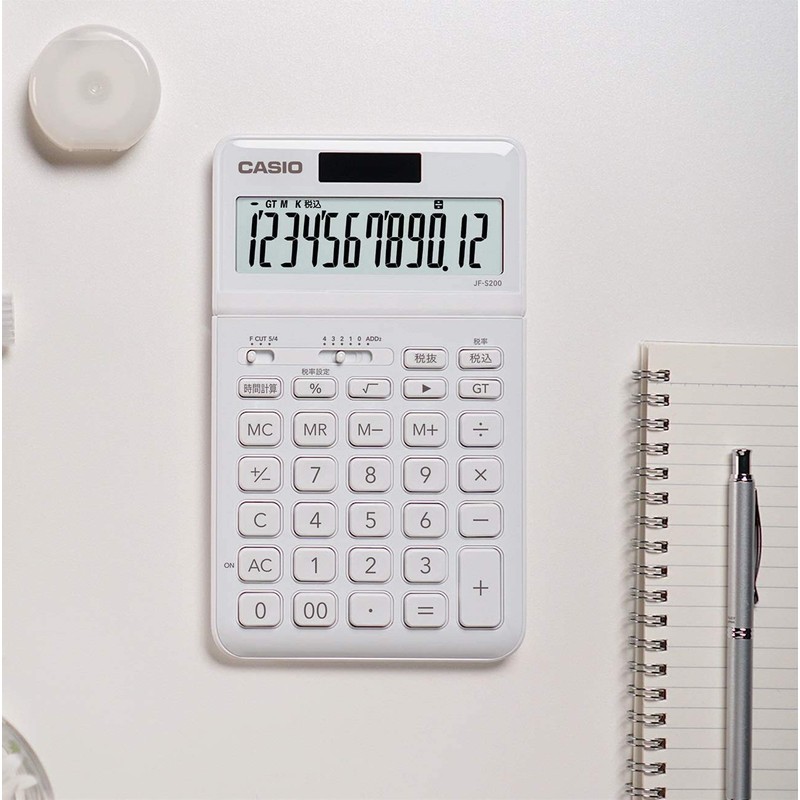 Casio JF-S200-WE-N Stylish Calculator, White, Just Type, 12 Digit