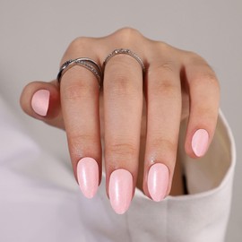 Short Press on Nails Almond Fake Nails Solid Color Nails Press Ons | Acrylic Nails Kit Soft Gel Press On Nails Short with Nail Glue | 16 Sizes - 32 Pcs Nail Kit (Nude Pink Glitter, 32 Pcs)