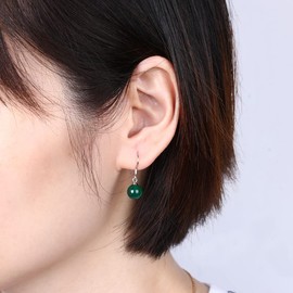 fivihoc® Silver S925 Prosperity Protection Stone Dark Green Jade Ball Single Grain Silver Hook Earrings Natural Stone Earrings, Sterling Silver Silver, Faux Jade