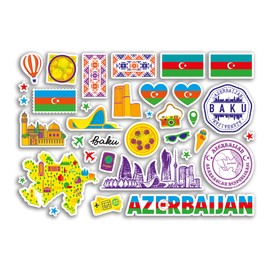 A5 Sticker Sheet Azerbaijan Landmarks Vinyl Stickers - Bright Baku Map Airport Stamp Skyline Flag Travel Holiday Country Aesthetic #80339