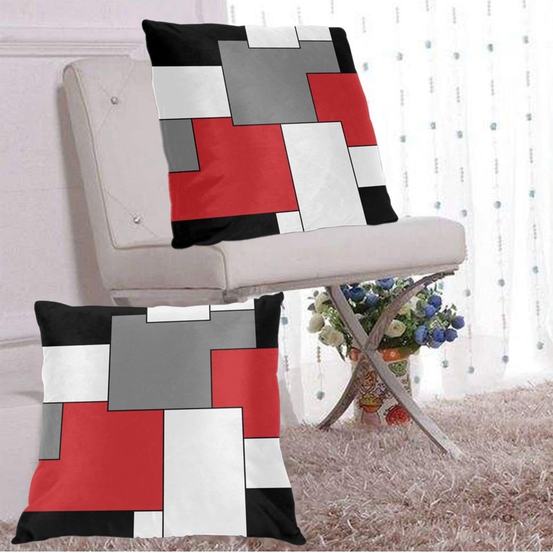 Abucaky Pillowcase Set of 2 Red White Black Grey Geometry
