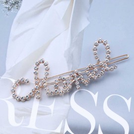 Yheakne Boho Crystal Hair Clip Pin Rhinestone Letter Hair Pin Barrette Vintage Hair Barrette Pins Gold Rhinestone Hairclips Decorative Bobby Pin Shine Wedding Hair Accessories for Women(Gold)
