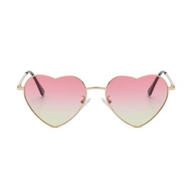 JCTAIFOO Polarised Heart Sunglasses for Women Vintage Fashion Love Shape Gold Metal Frame Cute Party Festival Glasses, Gold/pink-yellow gradient