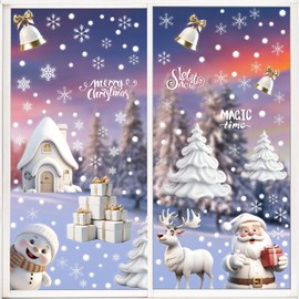 CCINEE 180pcs Christmas Window Clings，Xmas Large Window Static Stickers Snowman Santa Snowflake Reindeer Decals for Xmas Party Decorations（8 Sheets）
