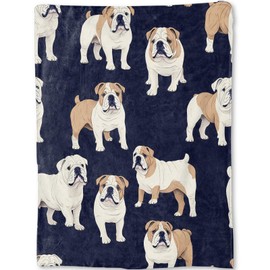 ainori English Bulldog Blanket - Cute Fun Dog Dark Fleece Throw,Gifts for Kids Women, Soft & Warm,Lightweight, for Modern Rustic Decor, Pet Lovers, and Room Home Accents 50x60in