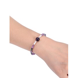 Zysta Amethyst Bracelet Healing Stones Bracelet Natural Stone Crystals Bead Bracelet with 8 mm / 4 mm Ball Bracelet Healing Reiki Energy Therapy Lucky Charm Adjustable Bracelets Women, Stone