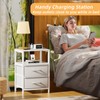 Simple Trending Nightstand with Charging Station, Side Table with Fabric