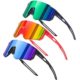 Kids Sunglasses for Boys Girls, UV400 Protection Goggles Youth Sports Sunglasses for Baseball Cycling Climbing (3PCS-black+red+navy)