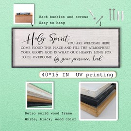 LuZhiQiang Holy Spirit You are Welcome Here Wall Decor 40"X15" Quote Christian Bible Verse Scripture Religious Art Wall Sign (Black)