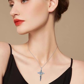 YAFEINI Cross Chain 925 Sterling Silver Religious Cross Pendant Necklace with Engraving Faith Hope Love Jewellery for Women Girls Men, Sterling Silver