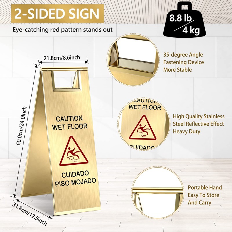 Kigley 2 Pcs Wet Floor Sign, 24 Inch Stainless Steel