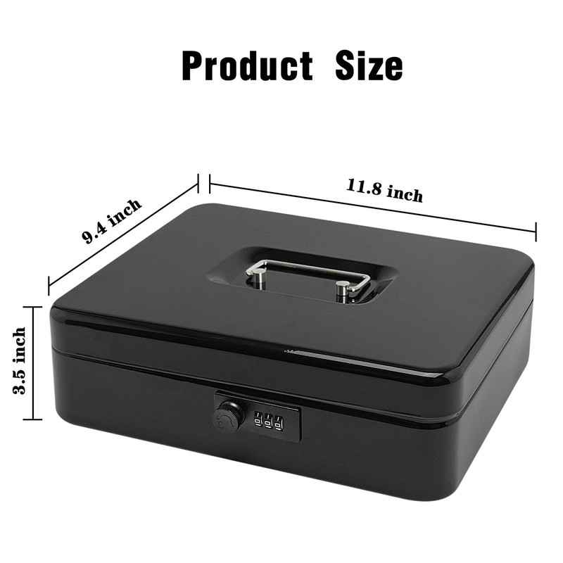 Secure Steel Cash Box with Combination Lock and Removable Tray