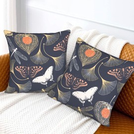 Throw Pillow Covers Set of 2 Adorable Animals Dragonfly Butterfly Ginkgo Leaves Decorative Pillow Case Square Throw Pillowcases Home Couch Cushion Cover 18X18 Inches(Butterfly)