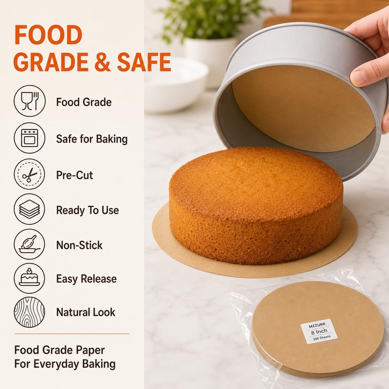8 Inch Parchment Paper Rounds, Non-Stick, 300 Sheets