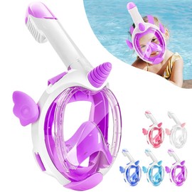HEARTST Children Snorkel Mask 180° Panoramic View Kids Snorkel Mask Full Face Mask Double Air Flowing Way Kids Diving Mask Anti-Fog Leak Proof Diving Mask Free Breathing Mask with Storage Bag for 4-15 Years Old Kids (Purple)