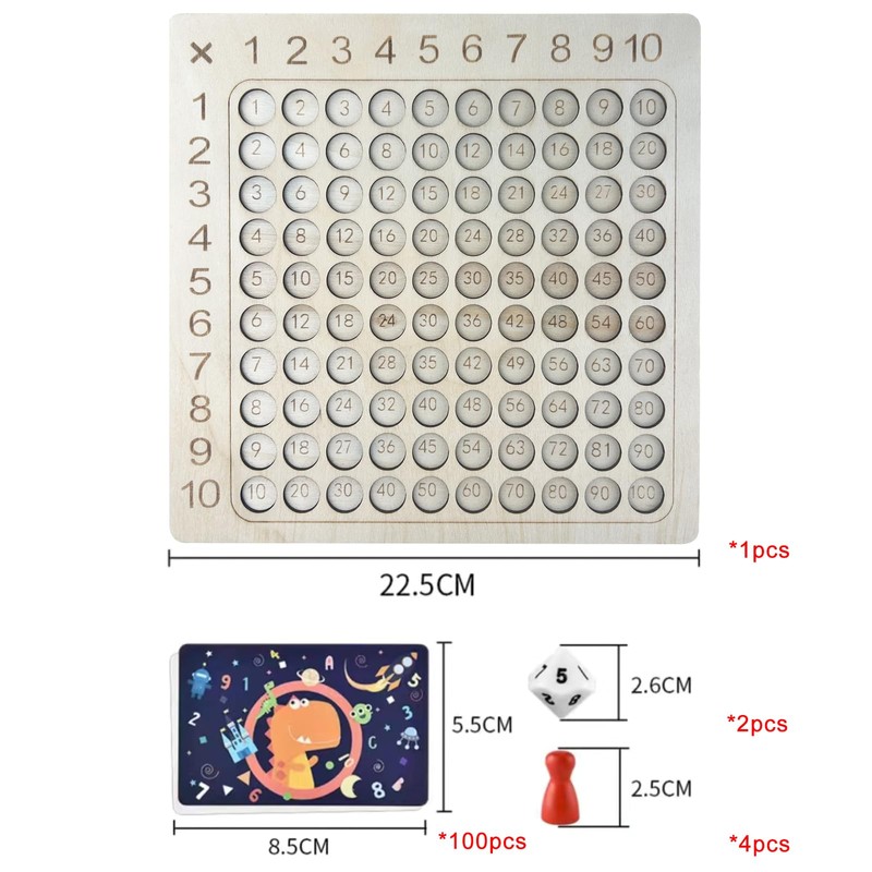 Diompirux Wooden Montessori Multiplication Board, Children's Learning Multiplication Table, Learning