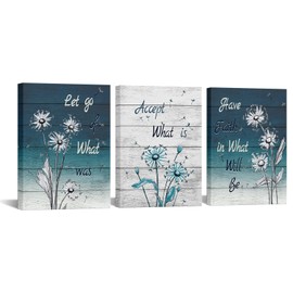 Nachic Wall Turquoise Bathroom Decor Dandelion Inspirational Quotes Wall Art Accept Let Go Have Faith Positive Signs Picture Prints