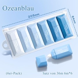 Kisstta 6 Stück Korrekturroller Korrekturmaus Set, Mini Correction Tape, Korrekturband Für Familie Schule Büro Für Schulsachen, tip ex Korrekturroller Mini Für Schüler, Büro, (ozeanblau)