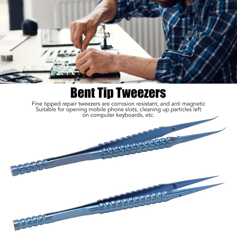 2 Pcs Fine Tipped Tweezers Straight Tip Bent Tip Titanium
