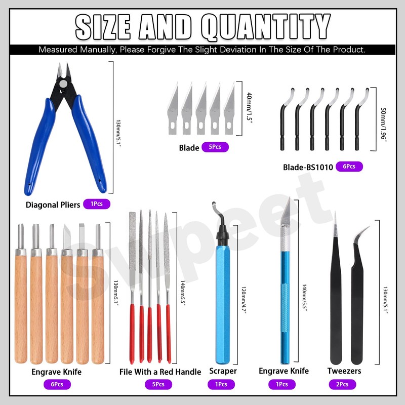Swpeet 19Pcs Deburring Tool with 6Pcs Needle Files, Diagonal Cutting