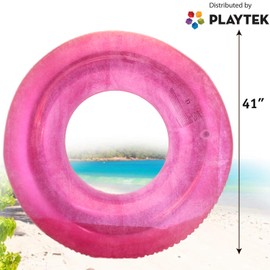 Playtek - Anillo Flotante Gigante para Piscina, Tubo de natación con Purpurina Rosa, flotadores duraderos para Nadar en la Playa, Piscina, Deportes acuáticos