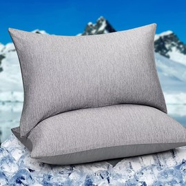 HOMFINE Cooling Pillowcases King Size - Double Side Q-Max 0.439 Cooling Fiber for Pillow Protector, Breathable Cold Pillow Cover for Hot Sleeper Night Sweat, Hidden Zipper, 2 Pack (20"x36", Grey)