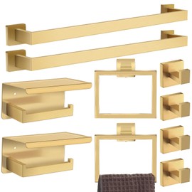 Blulu 10 Pcs Bathroom Towel Bar Holder Kit 23.6 Inch Towel Ring Robe Hook Toilet Paper Holder Bathroom Hardware Set Stainless Steel Bath Accessories Kit Wall Mounted (Gold)