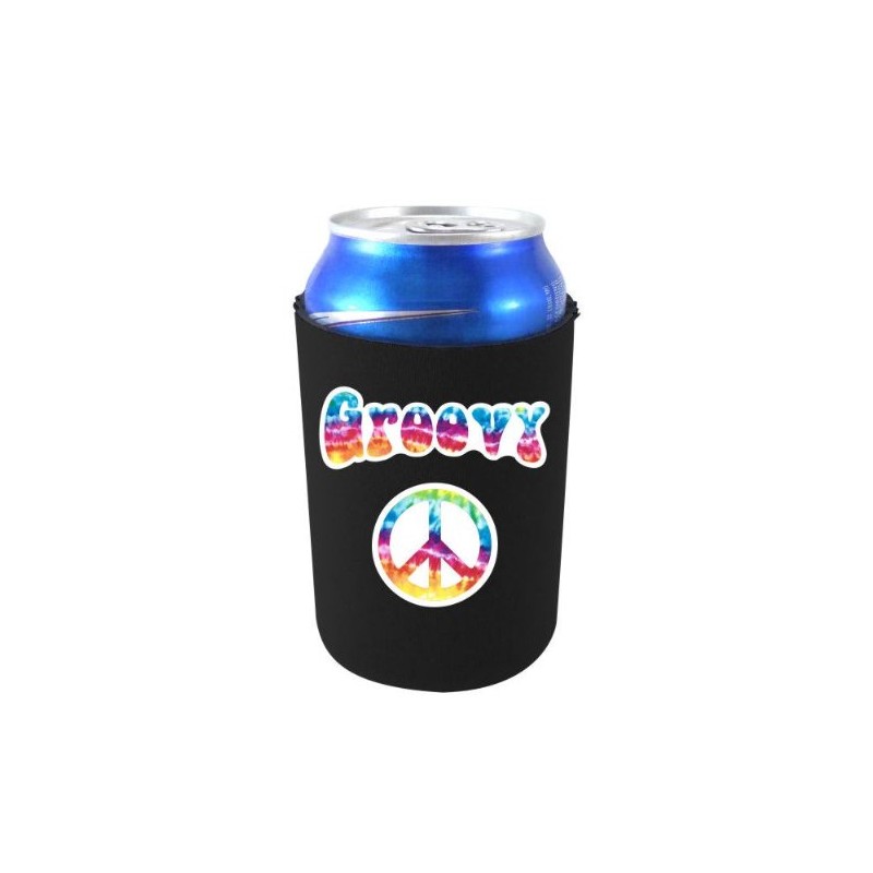 Groovy Peace Collapsible Can Coolie (Black)